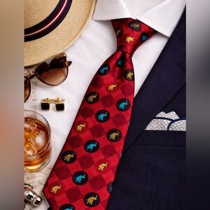 Men's Red Patterned Silk Tie with Elephant Motif Republican Derby
